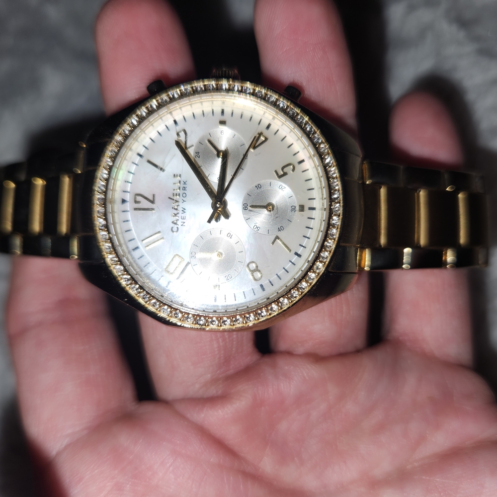 Caravelle Womens Gold and Silver Watch with Crystal Accents